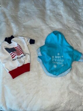 Two XS dog outfits-one American outfit and one hoodie